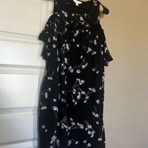 LC Lauren Conrad Black Cold Shoulder Dress with Floral Design